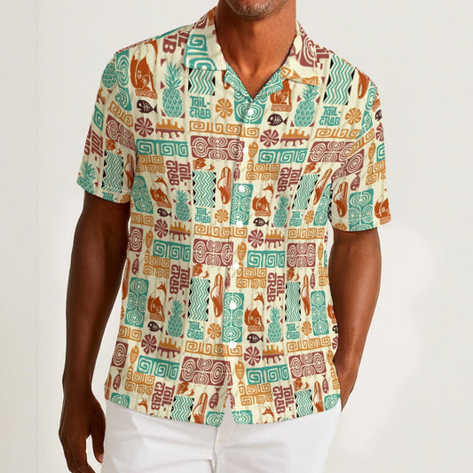 All-Over Print Men's Hawaiian Shirt With Button Closure |115GSM Cotton poplin